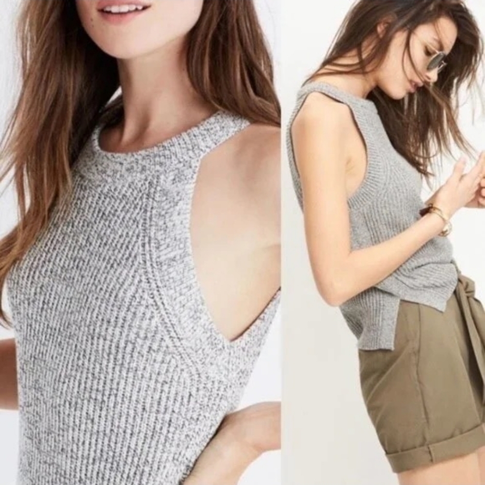 Madewell Grey Ribbed High Neck Knit Tank